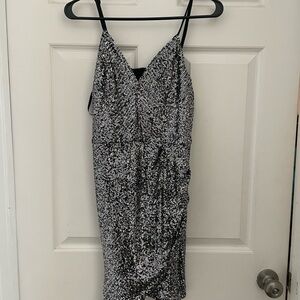 Crystal Sky Black Silver Sequin Asymmetrical Dress | Size L